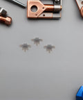 Three 40Pcs Cabinet Door Hinge Restrictor Clips Soft Close Angle Limiter For 86 Degree Opening Durable Plastic Hinges on gray background