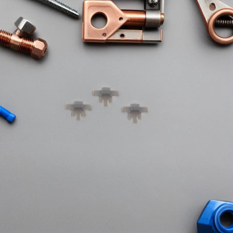 Three 40Pcs Cabinet Door Hinge Restrictor Clips Soft Close Angle Limiter For 86 Degree Opening Durable Plastic Hinges on gray background