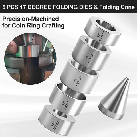 Image showing 17 Degree Folding Reduction Die Set 5 Piece Pro Grade Heavy Duty Stainless Steel Stabilizer Folding Cone Dies.