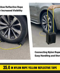 Dual Wheel Chocks Set With High Traction Ribs And Nylon Rope Non Slip Wheel Blocks With Yellow Reflective Tape In Use