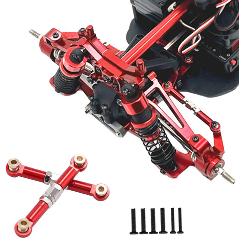 2Pc Beefed Up Metal Steering Linkage Set For 1 To 14 Scale RC Cars Rock Solid Tie Rod And Pull Rod Arm Replacement For MJX Hyper Go H14BM 14209 14210 Red Aluminum Steering Linkage Accessories on RC front suspension