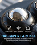 Close-up of 12pcs Ball Swivel Caster Wheels for Furniture and Dressers, Black highlighting smooth glide and heavy-duty design.