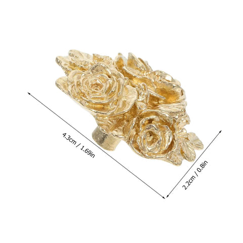 Side view of Brass Peony Flower Drawer Pulls Set Gold Tone Cabinet Knobs For Kitchen Bathroom Dresser Furniture Vintage Style Decorative Hardware With Easy Grip Design And Smooth Operation For A Retro Vibe, showing dimensions.