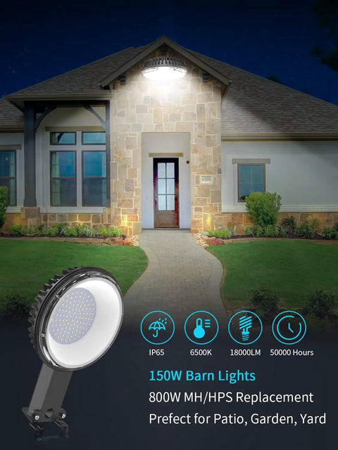 Led Barn Light Dusk To Dawn Outdoor Lighting 150W 18000 Lm 5000K Daylight IP65 Waterproof Flood Light For Barns Yard Garage Warehouse Outdoor Security Lights 2 Pack