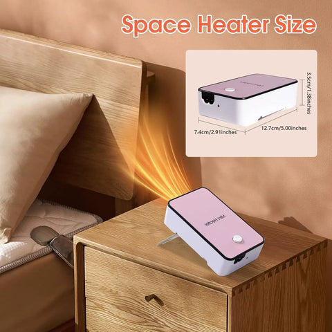 Portable PTC Ceramic Space Heater That Cranks Out Quick Heat In 3 Seconds, Compact Desk Warmer for Bedroom, Quiet Pink Heater