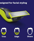OneBlade Hybrid Electric Trimmer And Shaver With Dual Cut Technology Cordless Portable And Maintenance Free No Oil Needed Designed For Face And Body Grooming QP2520, showcasing facial styling options.
