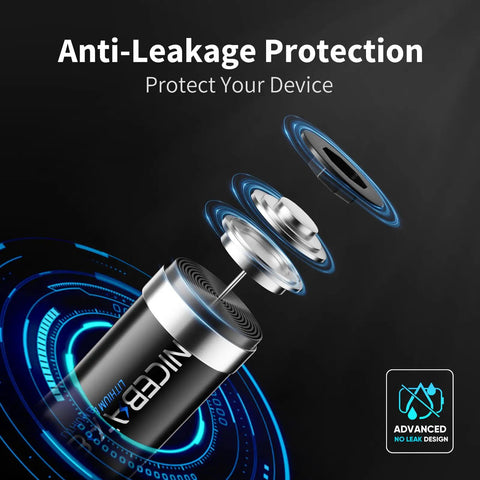 Exploded view of Knockout Long Lasting Cr2 3V Lithium Battery, showcasing anti-leakage protection features and design.