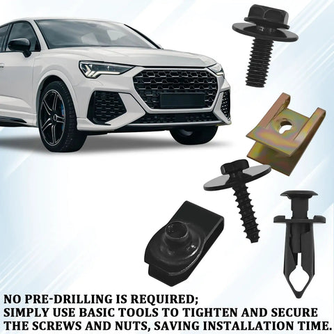 100 Piece Heavy Duty Auto Fastener Kit With Premium Steel Nylon Clips U Nuts Rivets for efficient car bumper assembly and repair.