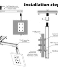 Installation steps for Removable RV Table Base Mount With 360 Degree Rotation Desk Leg, showing screws and panel connection.
