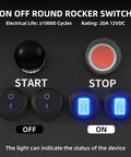 12V Waterproof Round Rocker Switch With Blue LED Light 3 Pin On Off 20A Weatherproof Marine Grade Toggle for Car and RV