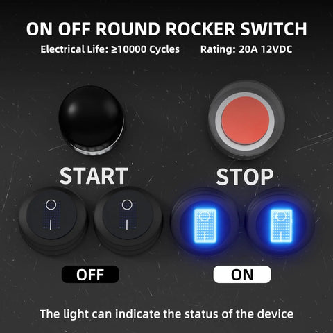 12V Waterproof Round Rocker Switch With Blue LED Light 3 Pin On Off 20A Weatherproof Marine Grade Toggle for Car and RV