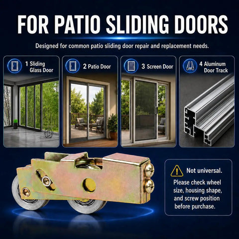 Zero Hassle Sliding Door Roller Assembly Replacement Kit Featuring Dead Smooth Ball Bearing Steel Wheels And No Fuss Track Hardware For Patio And Closet Doors Two Pack with close-up view of the roller.