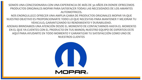 Mopar logo with text describing original products and reliable service from a dealership.