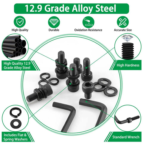 All In One 1500 Piece Metric Fastener Kit With M2 Through M6 Socket Head Cap Screws, Nuts, Flat And Spring Washers in Black 12.9 Steel