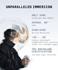 Person with headset indicating features of Dope Lightweight 8K 360 Drone With Three Batteries For Immersive Flight Point To Fly Motion Control Obstacle Avoidance Foldable 249g Body Deep Track Auto Return 10km Range Auto Edit.