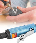 Blue Aluminum Alloy Pneumatic Die Grinder Top Shelf Air Powered Rotary Tool Smooth Operator in use for stone carving.