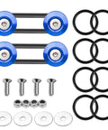 Heavy Duty Car Bumper Quick Release Kit With Aluminum Alloy Fasteners For Front And Rear Bumpers Universal Double Spacer Bracket Trunk Fender Hatch Easy Install Includes 4 Release Tabs And 10 Blue O Rings displayed with components.