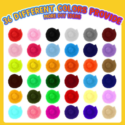 Colorful Chenille Pipe Cleaners Kit With 1800 Pieces In 36 Colors 6 Mm By 12 Inch Stems For Crafts Art Projects DIY Decorations Party Decor And Creative Fun For Adults And Kids, 36 colors shown