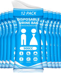 12 pack of 900ml portable disposable urine bags for travel, unisex pee bags for emergencies, camping, or road trips in blue packaging