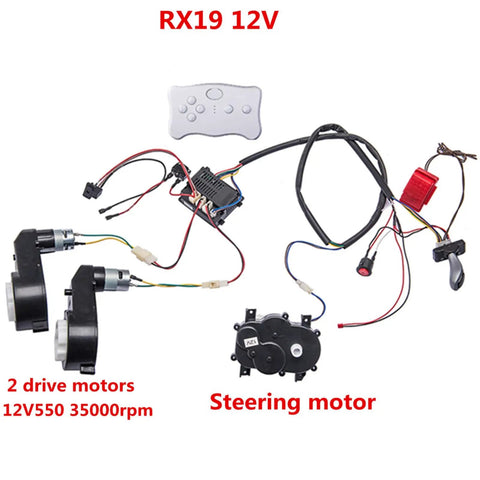 12V Kids Ride On Car DIY Harness Kit With Remote Control Circuit Board Wires Switch Overload Protector 2 RS550 Gearboxes