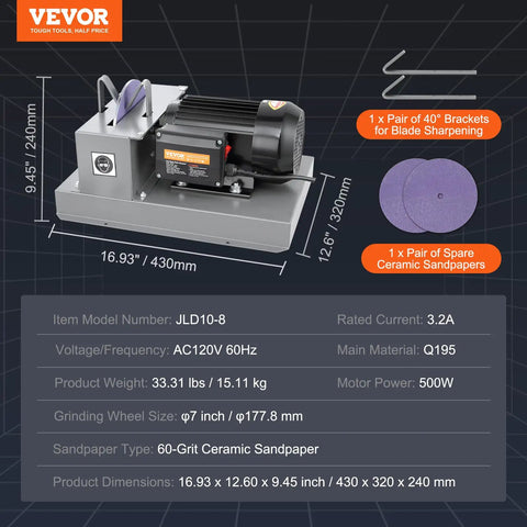 Heavy Duty Lawn Mower Blade Sharpener Delivering Serious Kick With A Gutsy 500 Watt Motor And Seven Inch Grinding Wheel on a steel base.