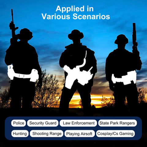 Silhouettes wearing the 10 In 1 Black Tactical Duty Belt Set With Holster and Pouches in dusk sky setting