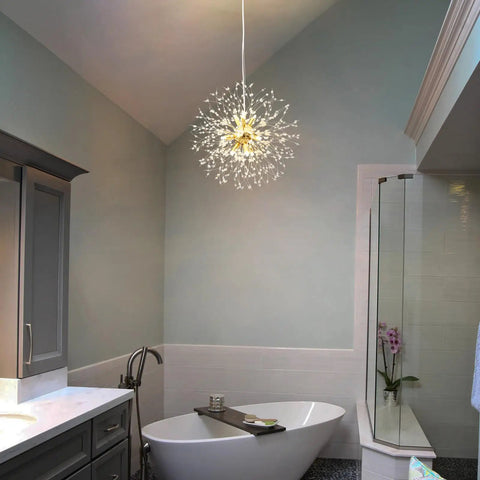 Modern Dandelion Firework Crystal Chandelier Gold Pendant Lighting Fixture For Dining Room Bedroom Entryway Foyer 9 Light