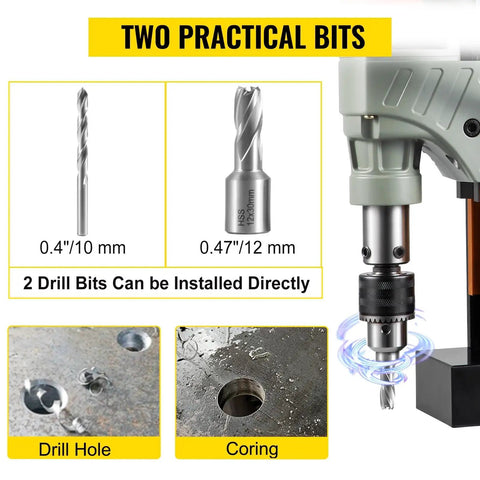 Two drill bits for Magnetic Drill Press 1200W Heavy Duty Mag Drill, suitable for precise drilling in steel structures.