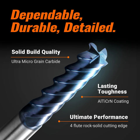 Carbide end mill, 1/4 inch, square end, 4-flute, AlTiN-coated, blue finish