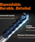 Close-up of I4KES 3 16th Inch Carbide Square End Mill With 4 Flutes For Steel Copper Alloys And Hardened Metals Built Tough AlTiN Coated