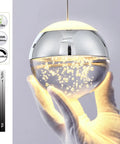 Modern Crystal Pendant Light in Chrome Finish Tiny Globe Hanging Fixture for Kitchen Island and Bath Glam