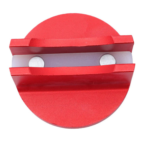 Red Magnetic Jack Pad For Cars And SUVs, Aluminum Grooved Pinch Weld Jack Adapter With Frame Rail Protector, top view