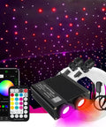 Dual Port Fiber Optic Light Kit For Cars And Homes With RGBW Sound Activated Heads, music sync, app control, 600 fibers