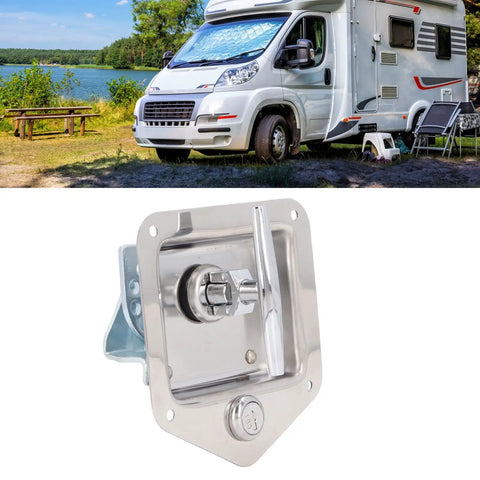 Built Damn Tough Stainless Steel T Handle Latch With Dual Keys For RV Truck Trailer Access Rock Solid Toolbox Lock That Keeps Your Rig Gear Locked In Tight Through Long Haul Shifts And Weekend Cruises