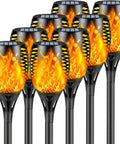 8 Pack Solar Flame Stakes Outdoor Lights With Lit Flickering Fire Effect Waterproof LED Landscape Path Lights