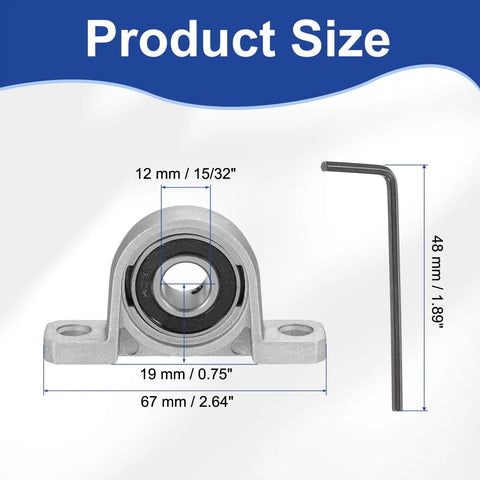 Beefy 12 Millimeter Bore Pillow Block Bearing for Tough Vertical Flange Mount Self Alignment Insert Bearing Housing in Zinc Alloy Steel Pack of 2 with product dimensions