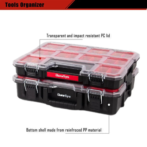 Heavy Duty Tools Organizer Box Set For Small Parts, Deep And Shallow Storage With Removable Inner Cups, Interlocking Lids And Seals, 2 Piece Kit For Garage And Workshop