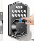 Front Door Smart Deadbolt With 0.3 Second Fingerprint Unlock, 100 Fingerprints And 100 Codes, Keyless Entry Digital Keypad shown installed