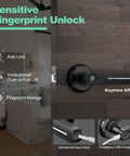 Fingerprint Door Lock With Handle Smart Biometric Keyless Entry No Key Needed One Tap Unlock In Zero Point Two Seconds Plus Backup Keys