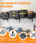 Two Pack Heavy Duty Garage Wall Shelves Set Wall Mounted Floating Storage Racks 320 Lbs Load Capacity Black Industrial Shelves For Basement Shop Shed Easy Install Built Tough Steel Construction, wall shelf with tools