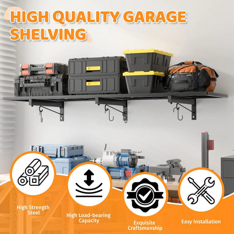 Two Pack Heavy Duty Garage Wall Shelves Set Wall Mounted Floating Storage Racks 320 Lbs Load Capacity Black Industrial Shelves For Basement Shop Shed Easy Install Built Tough Steel Construction, wall shelf with tools
