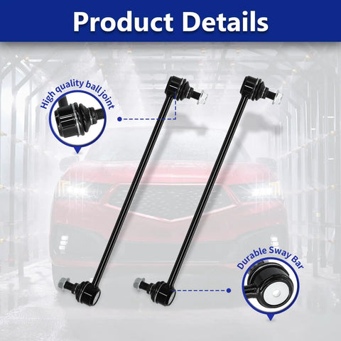 Heavy-Duty Front Sway Bar Links For 2016-2021 Honda Pilot, 2017-2021 Honda Ridgeline, 2014-2020 Acura MDX, And 2019-2021 Honda Passport, Beefed-Up OEM-Quality Suspension Upgrade With Direct Fit For Improved Handling And Reduced Body Roll. Two black front sway bar links with ball joints