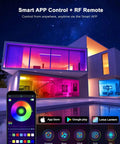 Colorful house lit with Outdoor LED Strip Lights Waterproof 100 Ft 6 Rolls Of 16Ft 4In IP65 Ultra Long RGB 5050 App Remote