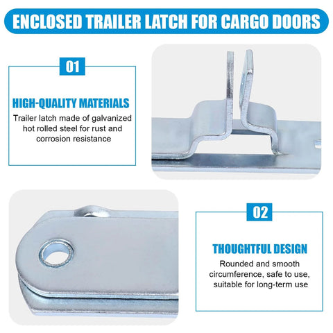 Cam Action Hasp Lock Assembly For Trailer Doors And Enclosed Car Hauler Latches With Keeper For Cargo Trailers Ramp Doors And Padlock Race Bar Handle Secure Latch System displayed with close-up details of galvanized steel material and design