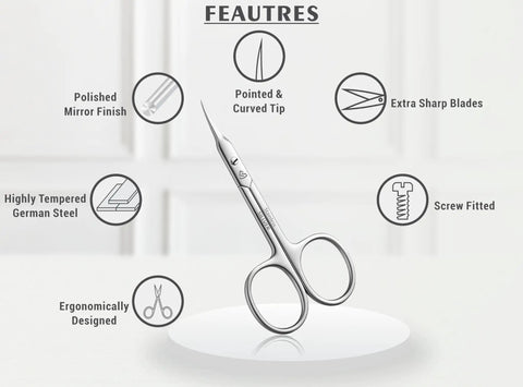 Curved Blade Cuticle Scissors With Extra Fine Pointed Tips For Precise Grooming Manicure Eyebrow Beard Mustache Nose Hair Eyelash Trim Multipurpose Nail Scissors For Pro Home Grooming, stainless steel