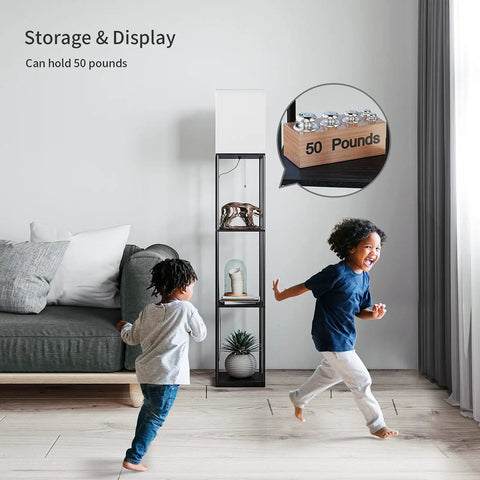 Space Saving Floor Lamp With Shelves, Modern Corner Shelf Lamp With 3 Color Temperature LED, 9W 800-Lumen Bulb in living room