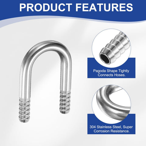 304 Stainless Steel Hose Barb Fitting Three Eighths Inch To Three Eighths Inch U Shaped Joint Connector Barbed Splicer product features