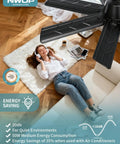 Woman relaxing beneath a black outdoor gazebo ceiling fan with lights and remote, 28 inch LED 3CCT dimmable, quiet operation.