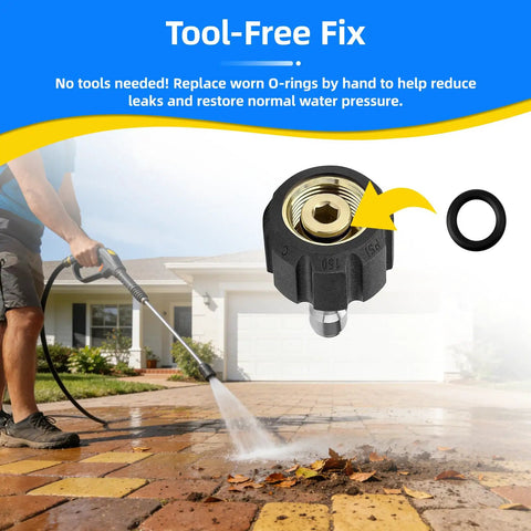 Heavy Duty Pressure Washer O Rings Kit for 1/4 Quick Couplers and M22 Fittings 3/8 Inch ID Replacement Seals Pro Grade in use