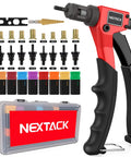 Rivnut Tool NT600 And M5 M6 Mandrel Kit showing right angle pistol riveting setter with organized carry case